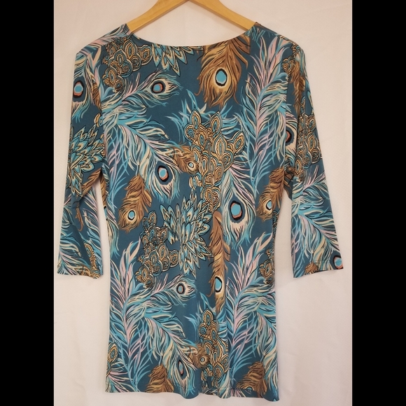 Seventh Avenue Peacock Feather Print Women's Top Size Medium - Picture 3 of 5